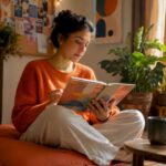 Evde çalışma masasının üzerinde iş akışını planlayan freelancer