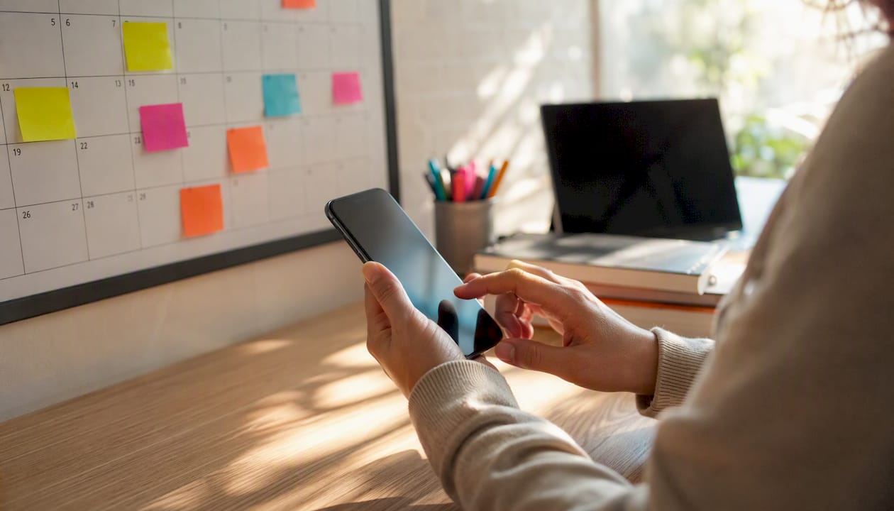 Mains reliant les outils de calendrier et de finance