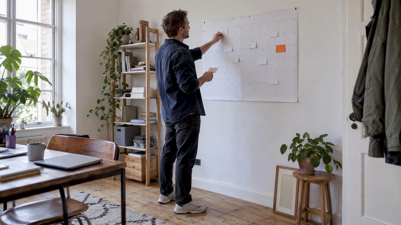 Frilanser som planlegger årlige mål på kalenderen