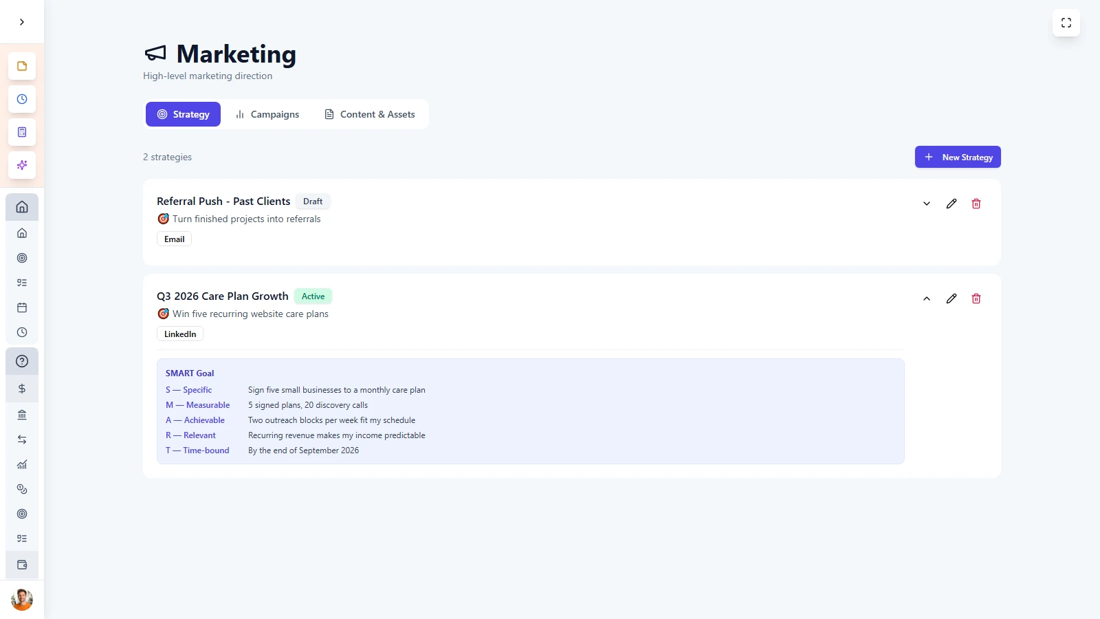 LifeDesk Marketing Planning and Strategy LifeDesk marketing page showing growth and referral strategies with SMART goals.